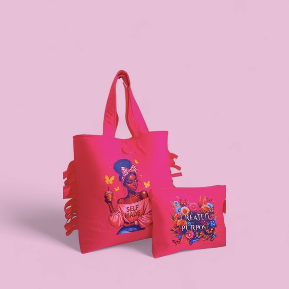 Vibrant Pink Tote Bag Set by - Picture 2 of 4